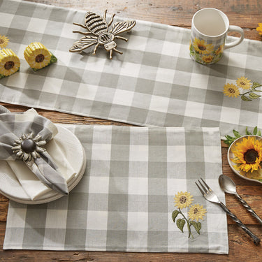 Wicklow Check Sunflower Embroidered Table Runner 54